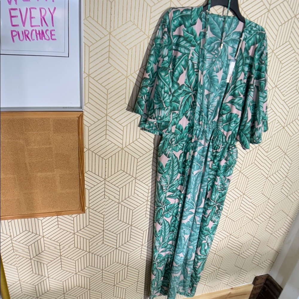 Watercolors by Kenny Flowers Green Leaf Print Kimono - Picture 2 of 5